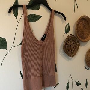 Express Dusty Rose Ribbed Button-Down Tank Top